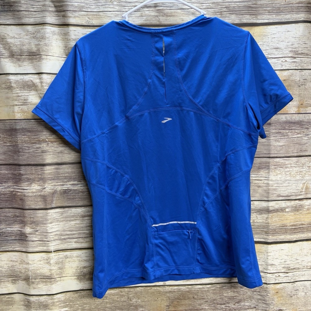 Brooks Women's XL Equilibrium Blue Zip V Neck Running Shirt Short Sleeve - Picture 2 of 10